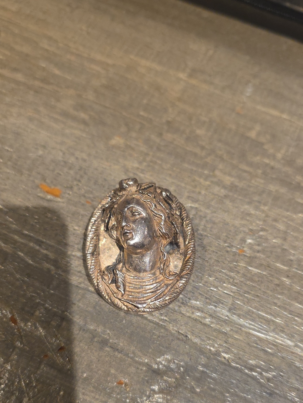 Antique-Style Silver Tone Woman Portrait Brooch